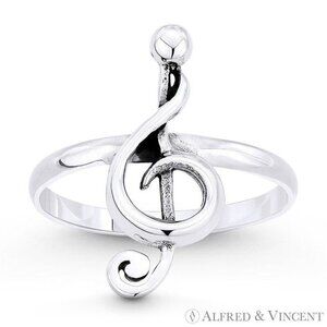 G-Clef Musical Symbol Charm Right-Hand Ring in .925 Sterling Silver - Size 7